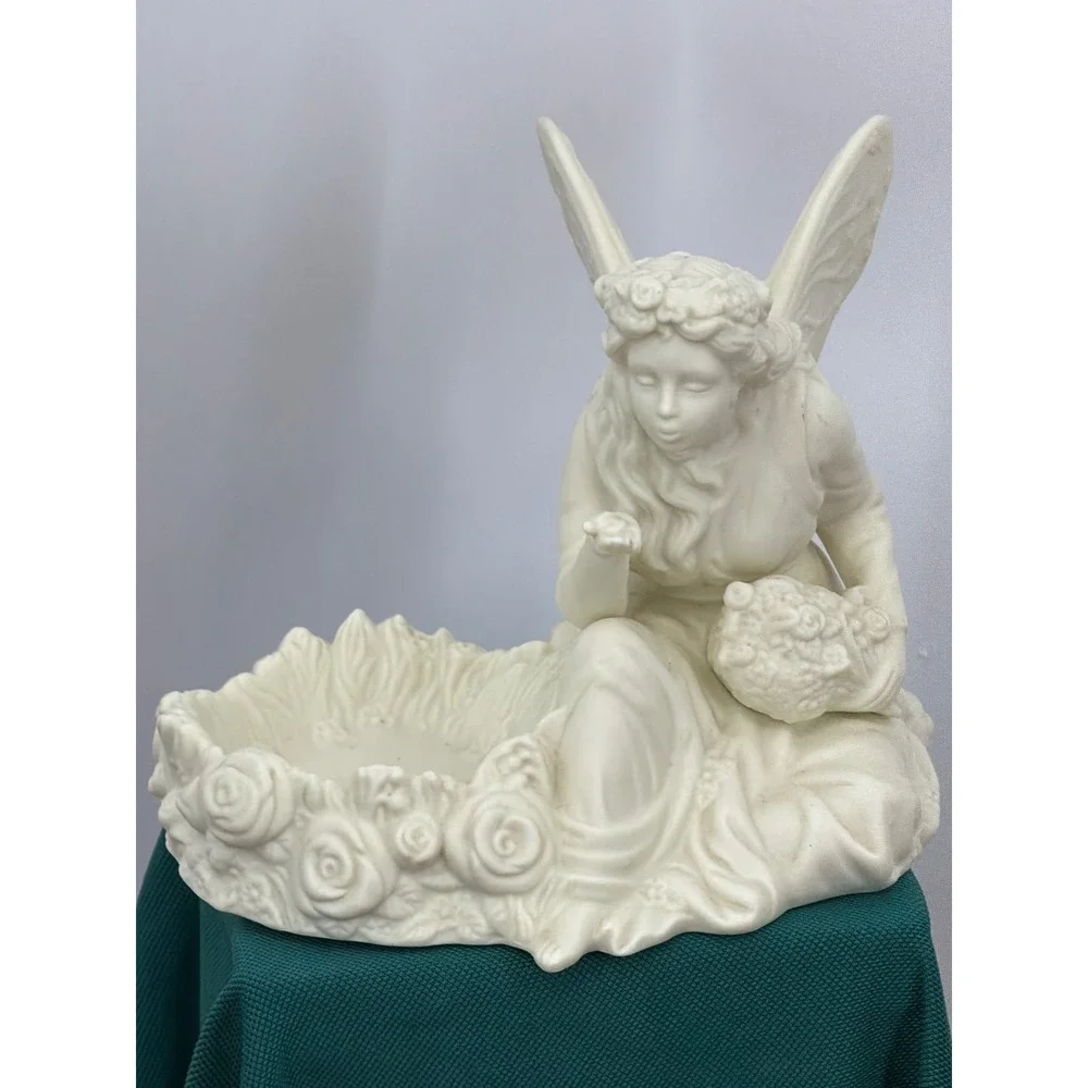 PartyLite Garden Fairy Candle Holder White Bisque Porcelain Rose Votive P7266